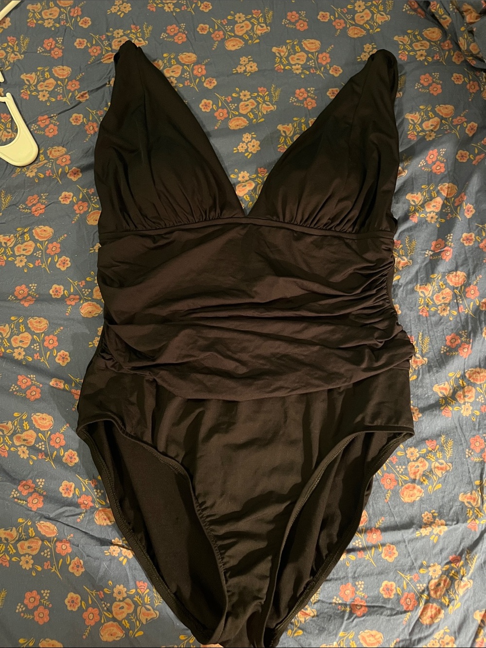 La Blanca Black One-Piece V-Neck Ruching Swimsuit
